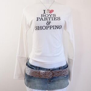 y2k i love boys parties shopping off shoulder long sleeve bimbo top S